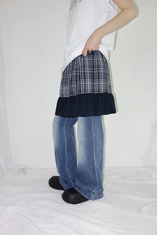[3 colors] Haron check frill mini skirt