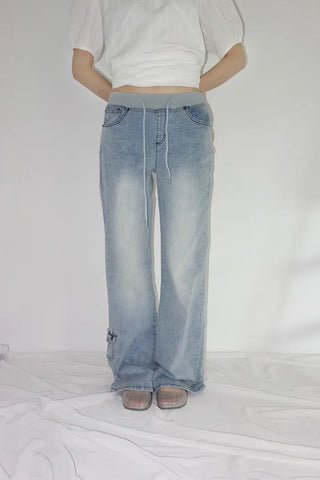 [4 colors] Denim Banding Bootcut Pants