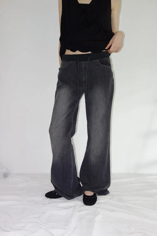 [4 colors] Denim Banding Bootcut Pants