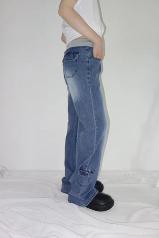 [4 colors] Denim Banding Bootcut Pants