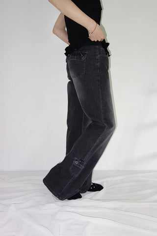 [4 colors] Denim Banding Bootcut Pants