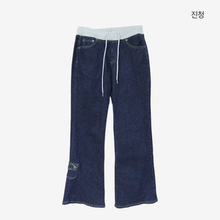 [4 colors] Denim Banding Bootcut Pants