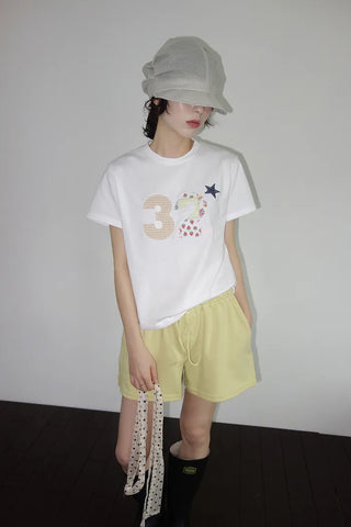[2 colors] Toddy's Embroidery Patch Short-Sleeve T-Shirt