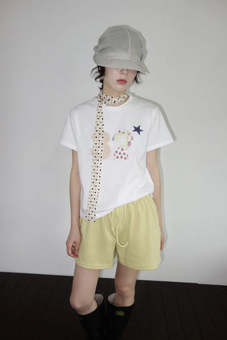 [2 colors] Toddy's Embroidery Patch Short-Sleeve T-Shirt