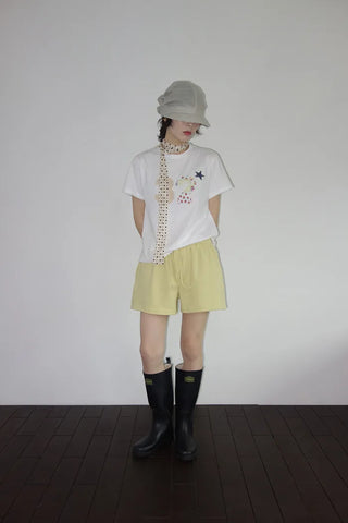 [2 colors] Toddy's Embroidery Patch Short-Sleeve T-Shirt