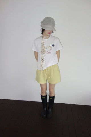 [2 colors] Toddy's Embroidery Patch Short-Sleeve T-Shirt