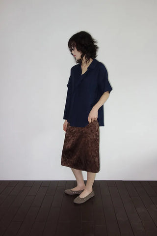 [2 colors] Iriko Satin Flower Midi Skirt