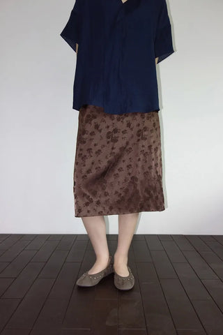 [2 colors] Iriko Satin Flower Midi Skirt