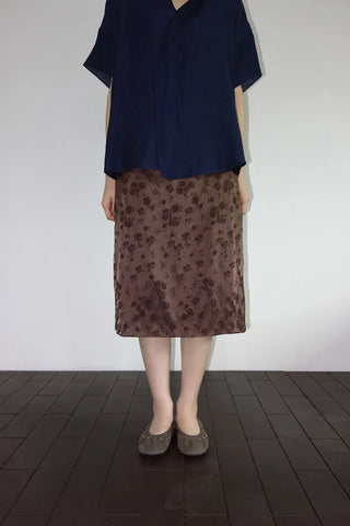 [2 colors] Iriko Satin Flower Midi Skirt