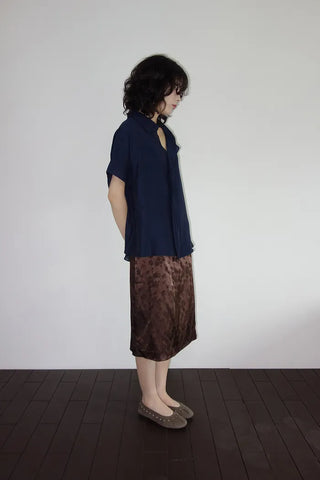 [2 colors] Iriko Satin Flower Midi Skirt