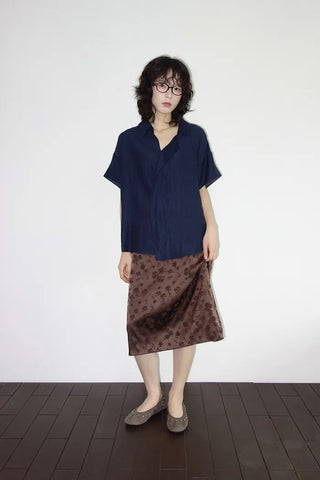 [2 colors] Iriko Satin Flower Midi Skirt