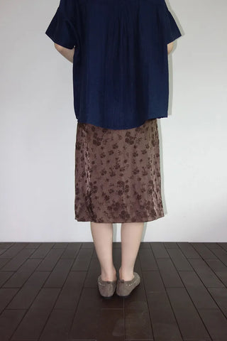 [2 colors] Iriko Satin Flower Midi Skirt