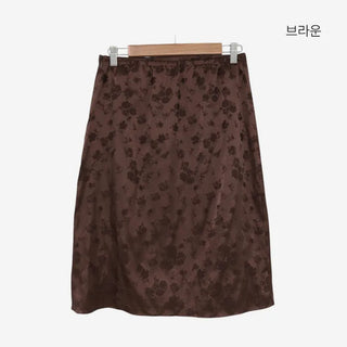 [2 colors] Iriko Satin Flower Midi Skirt