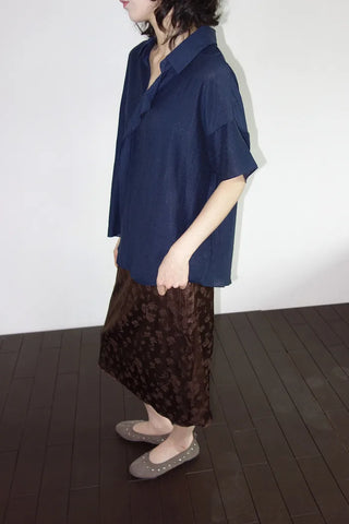 [2 colors] Iriko Satin Flower Midi Skirt
