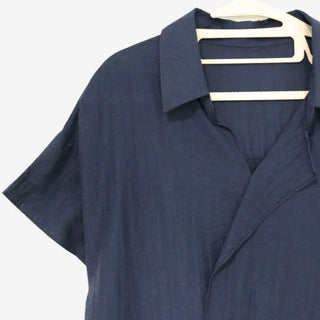[2 colors] Linen open-collar blouse