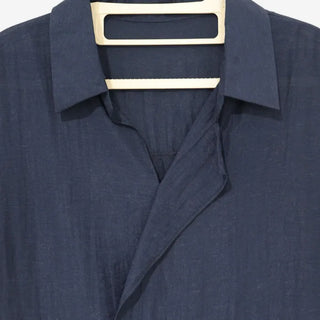 [2 colors] Linen open-collar blouse