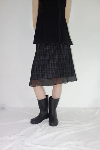 [3 colors] Ant Check Layered Midi Skirt