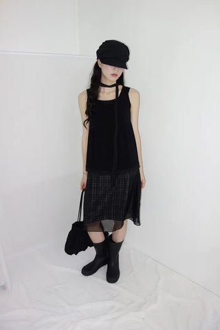 [3 colors] Ant Check Layered Midi Skirt