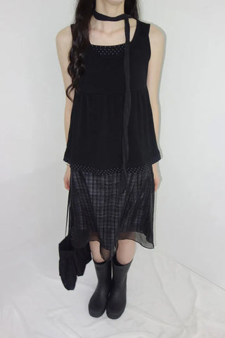 [3 colors] Ant Check Layered Midi Skirt