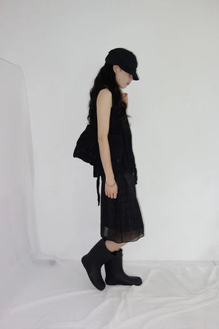 [3 colors] Ant Check Layered Midi Skirt