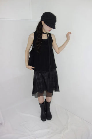 [3 colors] Ant Check Layered Midi Skirt