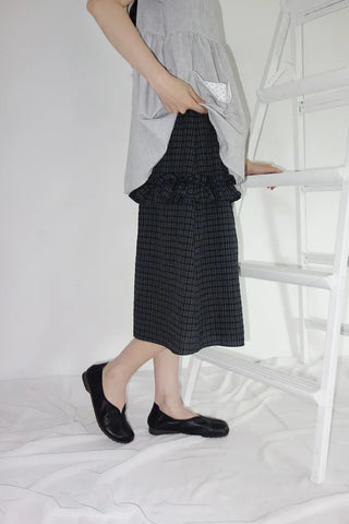 [2 colors] Rimatsu Check Ankle Frill Skirt