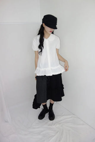 [2 colors] Rimatsu Check Ankle Frill Skirt