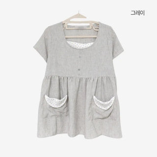 [2 colors] Elvina Linen Pocket Long Short Sleeve T-Shirt