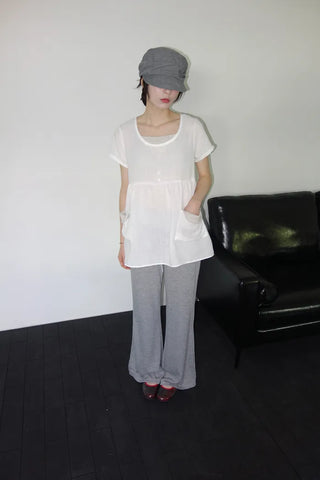 [2 colors] Elvina Linen Pocket Long Short Sleeve T-Shirt