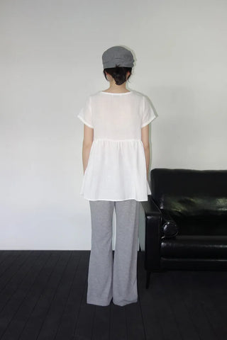 [2 colors] Elvina Linen Pocket Long Short Sleeve T-Shirt