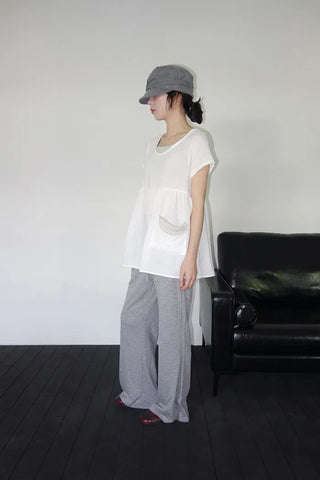 [2 colors] Elvina Linen Pocket Long Short Sleeve T-Shirt