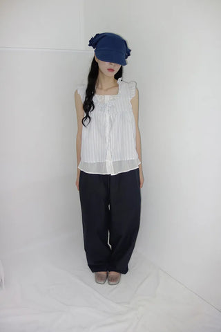 [2 colors] Army Frill Layered Blouse