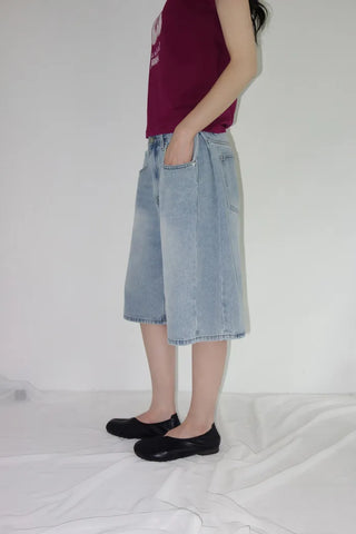 [3 colors] Nemoba Pintuck Denim Bermuda Pants