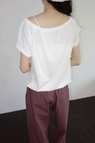 [2 colors] Beachco Off-Shoulder Pocket Short-Sleeve T-Shirt