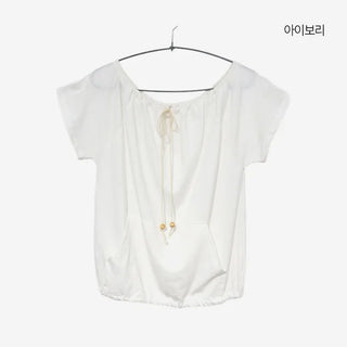 [2 colors] Beachco Off-Shoulder Pocket Short-Sleeve T-Shirt