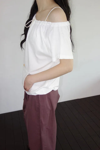 [2 colors] Beachco Off-Shoulder Pocket Short-Sleeve T-Shirt