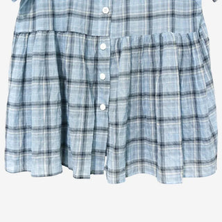 [2 colors] Chikura Round Collar Check Shirt Blouse