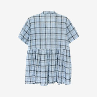 [2 colors] Chikura Round Collar Check Shirt Blouse