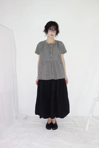 [3 colors] Henley neck pocket blouse