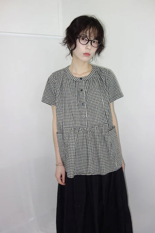 [3 colors] Henley neck pocket blouse