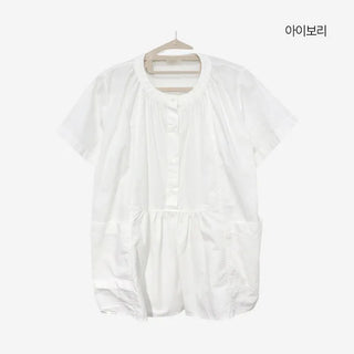 [3 colors] Henley neck pocket blouse