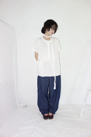 [3 colors] Henley neck pocket blouse