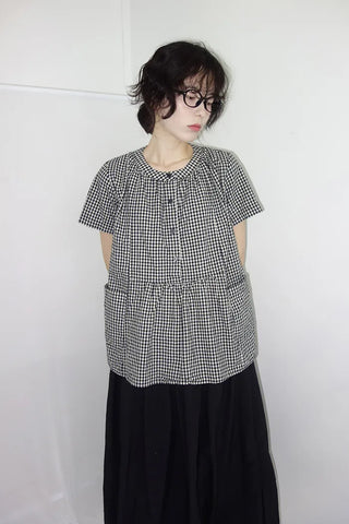 [3 colors] Henley neck pocket blouse