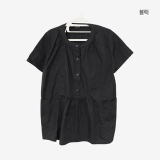 [3 colors] Henley neck pocket blouse