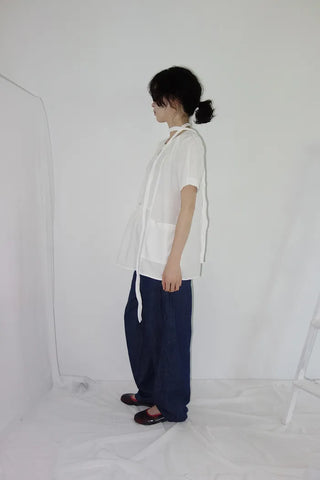 [3 colors] Henley neck pocket blouse