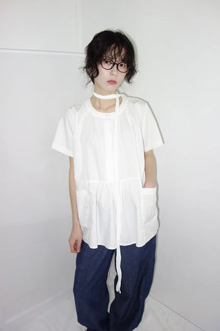 [3 colors] Henley neck pocket blouse