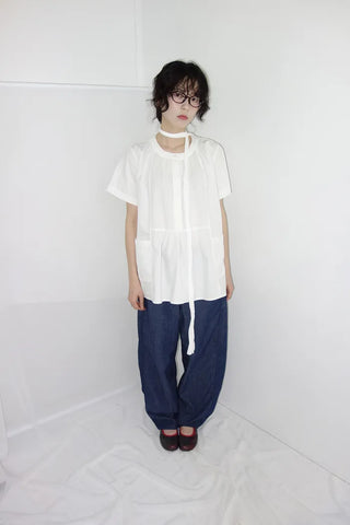 [3 colors] Henley neck pocket blouse