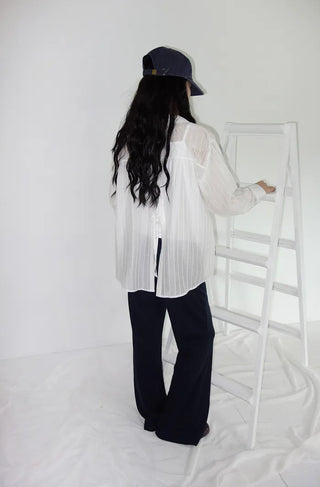 [4 colors] Shara See-through Stripe Strap Shirt