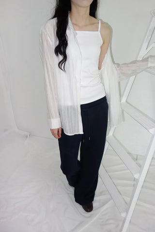 [4 colors] Shara See-through Stripe Strap Shirt