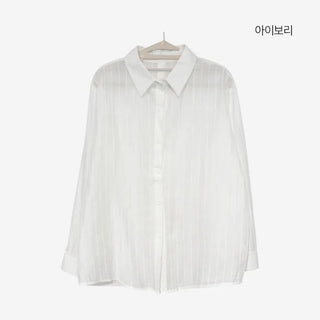 [4 colors] Shara See-through Stripe Strap Shirt